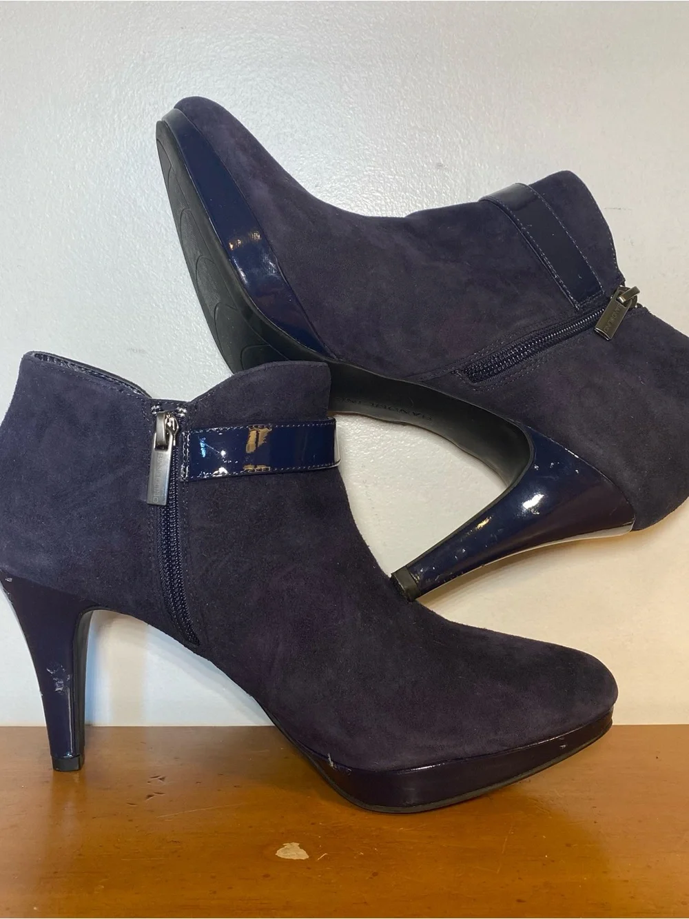 Bandolino Women's 10 Cambria Platform Ankle Booties Navy Blue Suede Stiletto